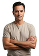 © Kala - A confident middle-aged man with dark hair and a neutral expression, arms crossed, looking directly at the viewer, set against a plain white background