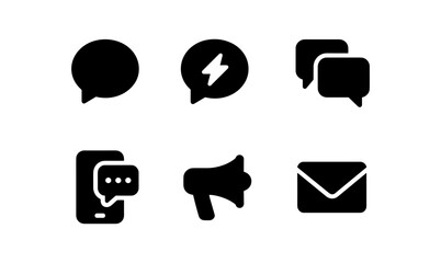 Silhouette communication icons: chat, email, and megaphone symbols