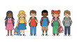 © il - Diverse Group of Cartoon School Children with Backpacks Ready for Education.