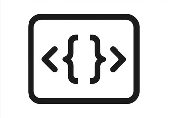 Code icon for programming & web development. Symbol for software developer, html, css, javascript. Vector graphic of coding brackets, script tags. Technology data sign.