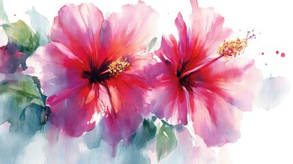 Wall Mural - Pink flowers white background two pink flowers displayed against white backdrop - two pink flowers displayed against white backdrop