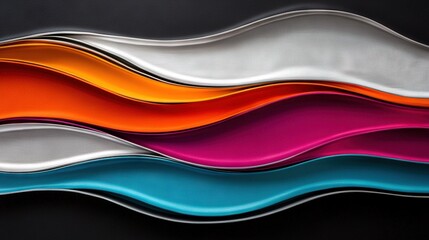 Wall Mural -   A multicolored wall with wavy lines on a black background