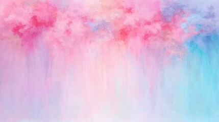 Wall Mural -  A painting featuring a blue, pink, and white backdrop and a pink and blue striped bottom