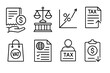 © Jannes - Tax and finance icon set. Thin line style vector symbols for accounting and law. Includes tax return, VAT, duties, interest rate, payment, income, and personal tax concepts.