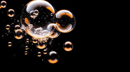 Wall Mural -   Bubbles float atop dark water; droplets adorn beneath and above
