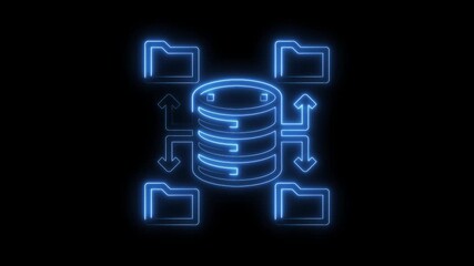Wall Mural - Data server with folders illuminated by neon style effect on black background