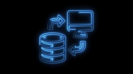 Wall Mural - Glowing data transfer illustration database to computer network connection animation on black background
