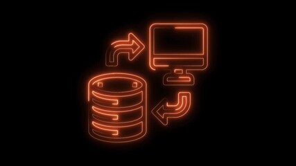 Wall Mural - Database server computer data transfer neon style animation on black background