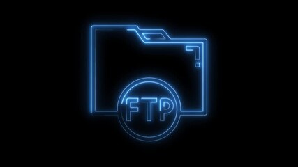 Wall Mural - Glowing neon style ftp file transfer protocol icon animation on black background
