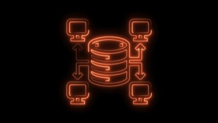 Database network structure represented by glowing orange line on black background visual