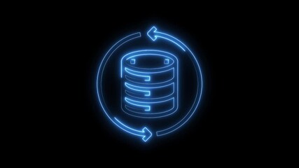 Wall Mural - Digital database neon style animation with rotating arrows on a black background