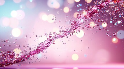 Wall Mural -   A focused depiction of a pink and blue environment, featuring air bubbles and a hazy portrayal of a pink and blue scenery