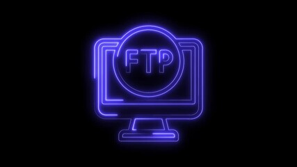 Wall Mural - Neon ftp icon on computer screen animation of file transfer protocol