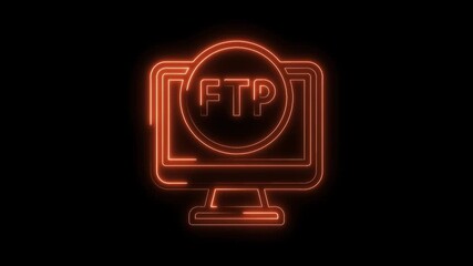 Wall Mural - Glowing neon ftp icon animation on black background for data transfer visualization