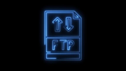 Wall Mural - Glowing ftp protocol animation on black background showing file transfer concept