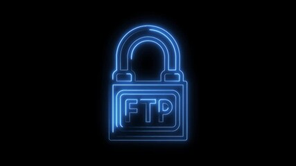 Wall Mural - Glowing blue ftp security lock icon animation with dark background perfect for cyber security projects