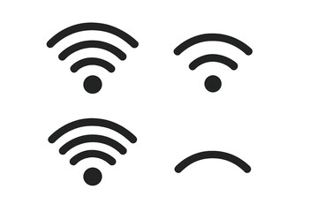 Set of wireless WiFi icons isolated on white background with transparent effect, vector illustration showing different signal strength levels, technology and connectivity symbols for digital use