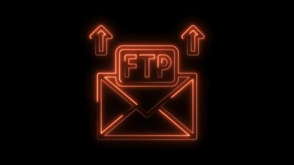 Wall Mural - Ftp protocol neon style animated icon uploading information technology and data transfer concept