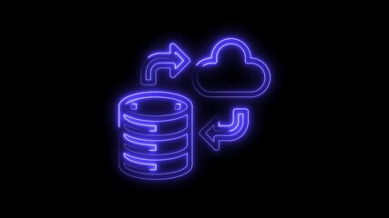 Wall Mural - Cloud database synchronization neon style animation illustrating data transfer and computing