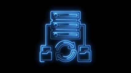 Wall Mural - Data server synchronization with folders outline in blue neon glow animation