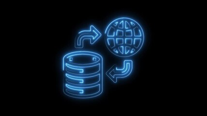 Wall Mural - Global data transfer concept illuminated in neon blue on a black background animation
