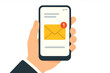 © Michael - New email notification on smartphone screen. Hand holding mobile phone with unread message alert in mail app. Business communication concept. Vector illustration flat design.