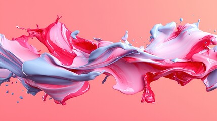 Wall Mural -   A mix of pink and blue liquids pour onto a pink backdrop in the sky