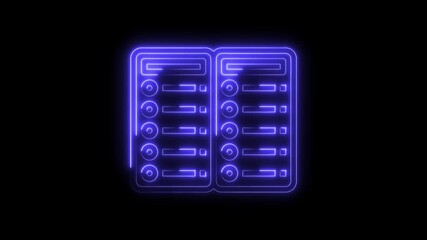 Wall Mural - Neon style server room database system outline with dark background technology and network