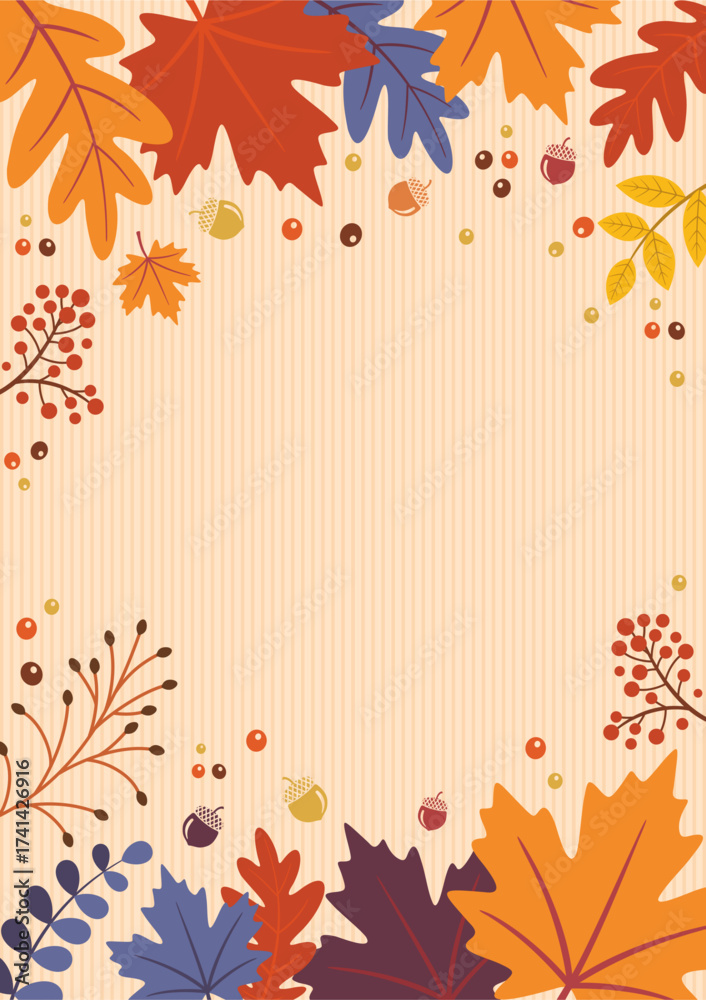 Autumn leaves frame border background vector illustration, vertical ...