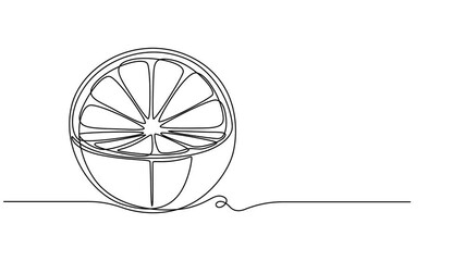 Self drawing simple animation of single continuous one line drawing of citrus fruit Lemon. Full length one line animation, Juicy slice of lemon animation, Orange fruit and slice. Self drawing minimal.