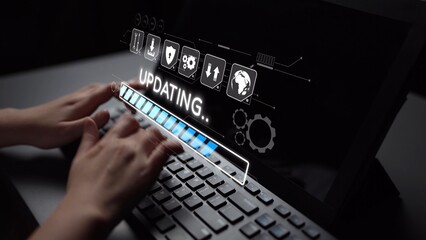 Wall Mural - Knowledge upgrade and software update, digital skills improvement, competitive advantage, continuous learning, and staying up to date with latest technology and software trends. Muxer