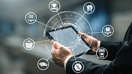 Wall Mural - Omni-channel marketing and online shopping strategies, cross-platform customer experience, brand unification, and integrated marketing communication across digital channels. Gist