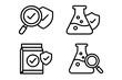 © Janien - Lab tested vector icon set. Product quality control, proven by laboratory research. Certified and approved sign. Chemical analysis, science verification and quality assurance.