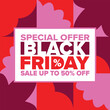 © scoutori - Black Friday. Sale up to 90% off. Biggest sale of the year. Special offer banner. Holiday shopping in United States. Super season deal in November. Discount badge. Creative vector template