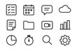 © Mariia - Nomad Productivity Icons. Outline icon set of productivity apps for nomads: task list, calendar, chat icon,