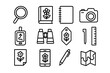 © Mariia - Wildflower Tool Icons. Outline icon set of wildflower identification tools: magnifying glass, field guide,