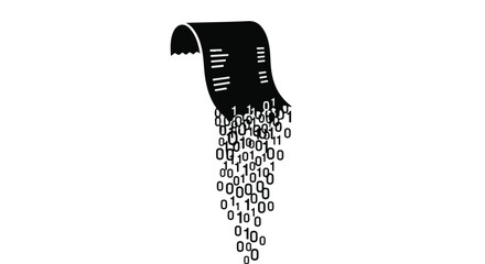 Digital data stream flowing from a receipt, symbolizing financial information and technology.