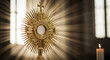 © Lens Legacy - Sacred golden monstrance with host bathed in divine light, symbolizing faith and devotion during solemn religious ceremony