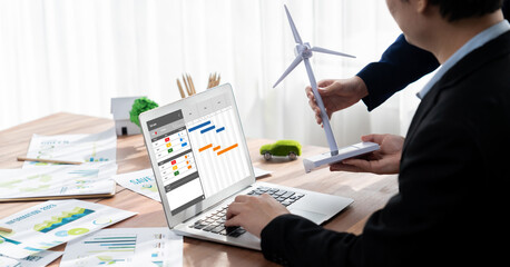 Wall Mural - Project planning software for brisk business project management on the computer screen showing timeline chart of the team project