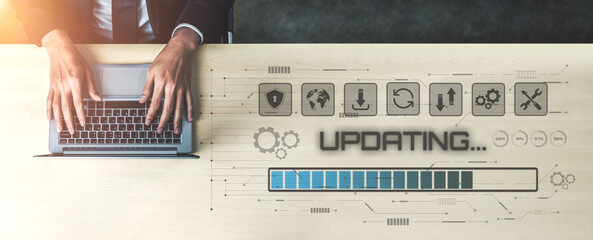 Wall Mural - Knowledge upgrade and software updates support digital skills growth, competitiveness, and continuous learning to stay current with new tech trends. Vouch