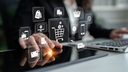 Wall Mural - Omni-channel strategies improve customer experience with brand integration and unified marketing across digital platforms and channels. Latch