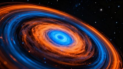 Wall Mural - A vibrant cosmic spiral galaxy with swirling blue and orange hues, set against a backdrop of distant stars.