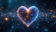 © miss irine - Digital heart symbol linked within network. Represents love for AI tech. Shows global connection with plexus structure. Illustrates cyberspace datum with glowing abstract design, vibrant colors,