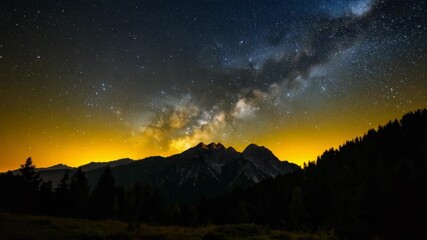 Wall Mural - Majestic mountain range under a breathtaking starry night sky with Milky Way, creating a serene and awe-inspiring natural scenery.
