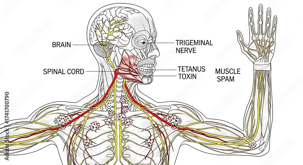 Vorlage: Tetanus Symptoms and Nervous System Vector Illustration – Lockjaw and Tetanus Symptoms and Nervous System Vector Illustration – Lockjaw and Motiv
