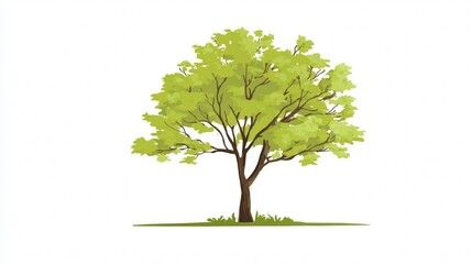 Illustration of a tree with green leaves and a brown trunk on a white background.