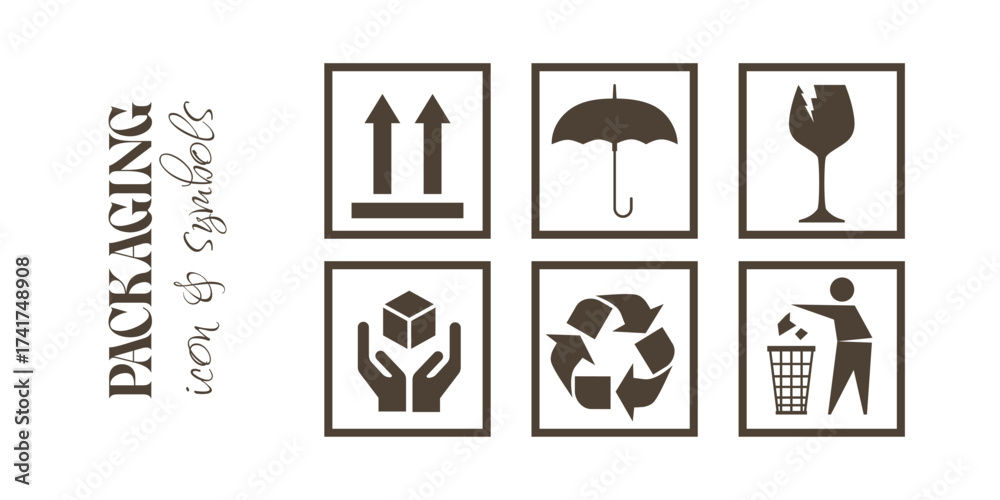Packeging Risk Icon Vector collection of packaging icons and fragile cargo warning symbols ...
