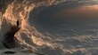 © Jojo* - A lone figure ascends a spiral staircase leading into the ethereal expanse of a cloudscape, bathed in the warm glow of the sun's rays, creating a surreal and dreamlike atmosphere.