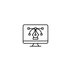 Illustration of a Computer Displaying a Pen Tool Interface Representing Graphic Design and Digital Art Applications and Software