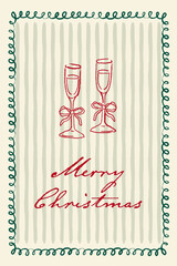 Wall Mural - Vintage hand drawn christmas card design template with champagne glasses.
